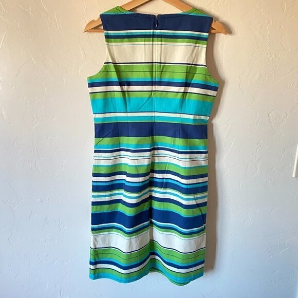 TALBOTS Dress Striped Sleeveless Size 6P - Blue - Green - White - Picture 7 of 8